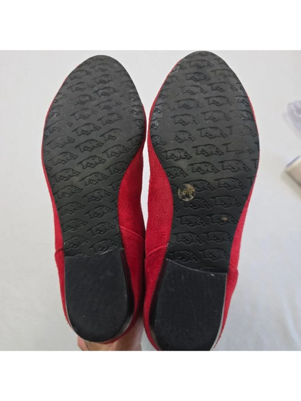 Red Suede Womens Tall Slouch Boots Sz 6M Arkansas Razorbacks Embroidery Leather - Picture 9 of 9